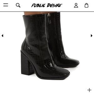Public Desire Square Toe Croc Boots Black
